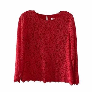 Diane Von Furstenberg Red Orange Lace Blouse 8